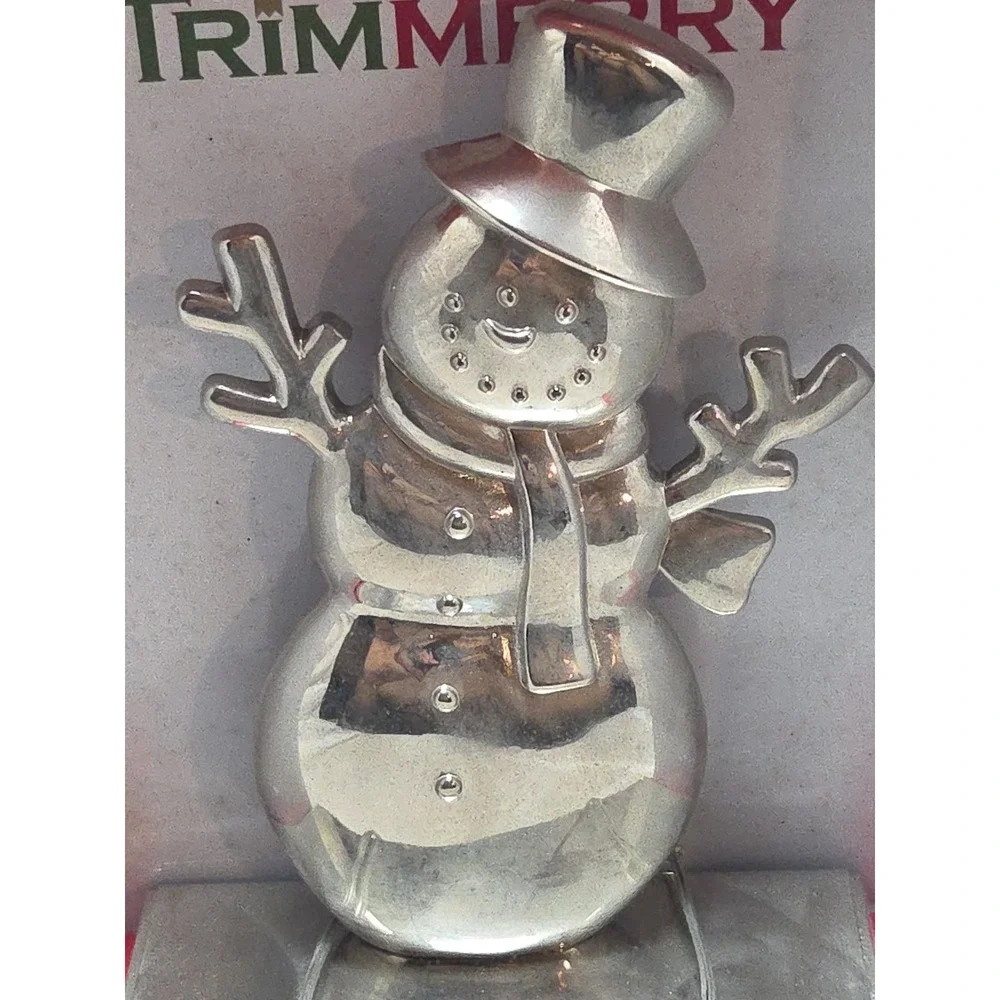 New 2012 Trimmerry Silver Snowman Stocking Holder,‎ NIB 8
